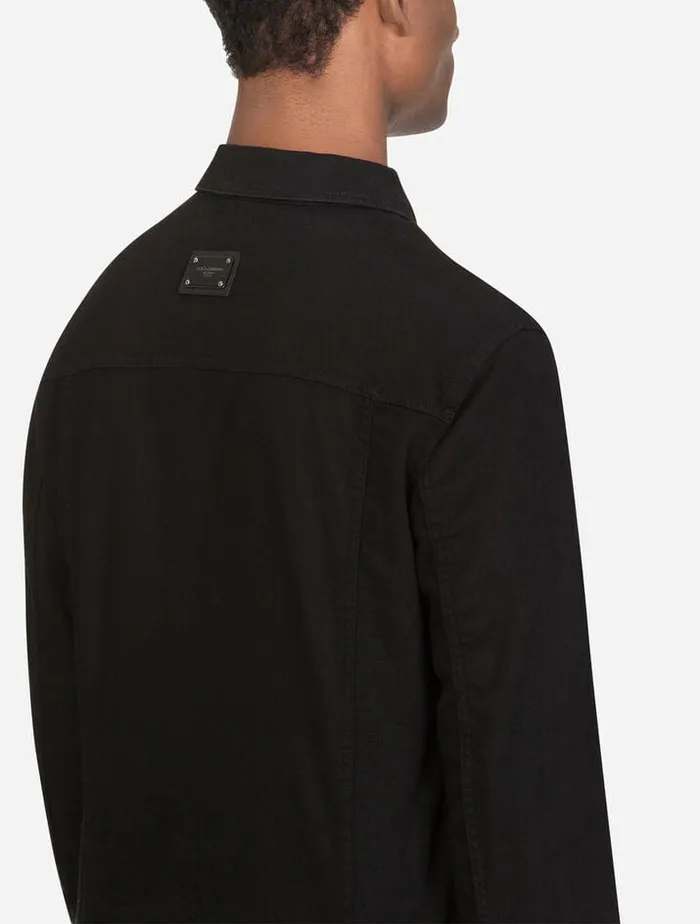 Dolce and Gabbana Coats And Jackets Men Washed Black Stretch Denim Jacket Black