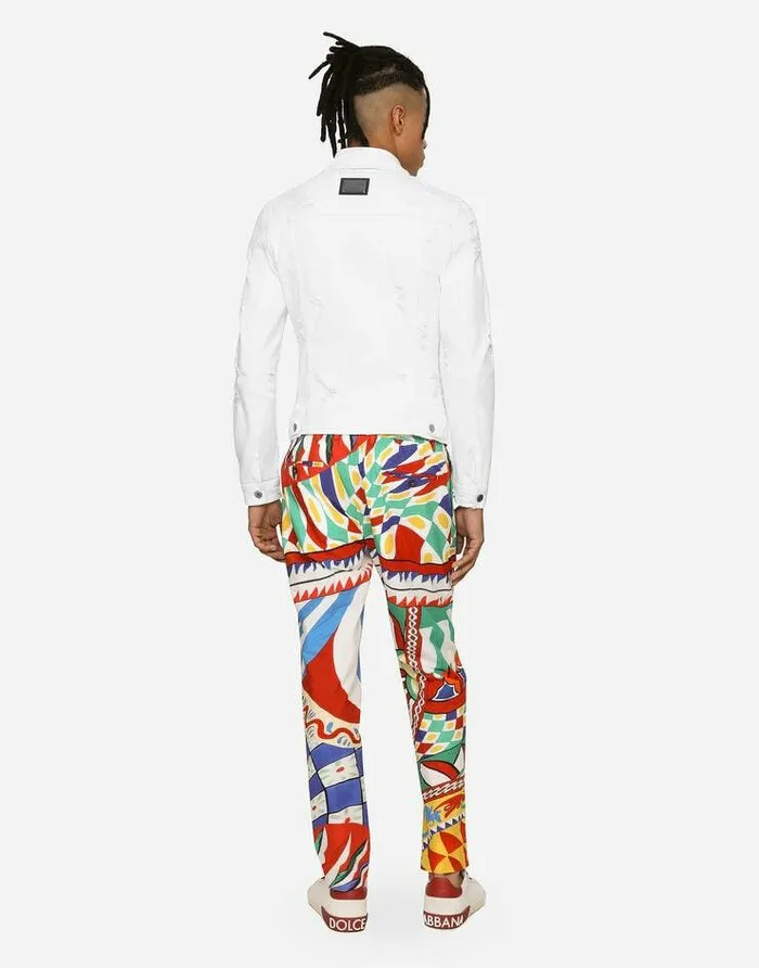 Dolce and Gabbana Coats And Jackets Men White Stretch Denim Jacket Multicolor Dolce and Gabbana Coats And Jackets Men White Stretch Denim Jacket Multicolor