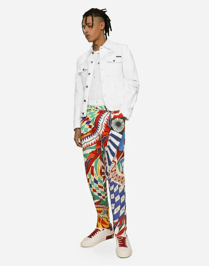 Dolce and Gabbana Coats And Jackets Men White Stretch Denim Jacket Multicolor Dolce and Gabbana Coats And Jackets Men White Stretch Denim Jacket Multicolor