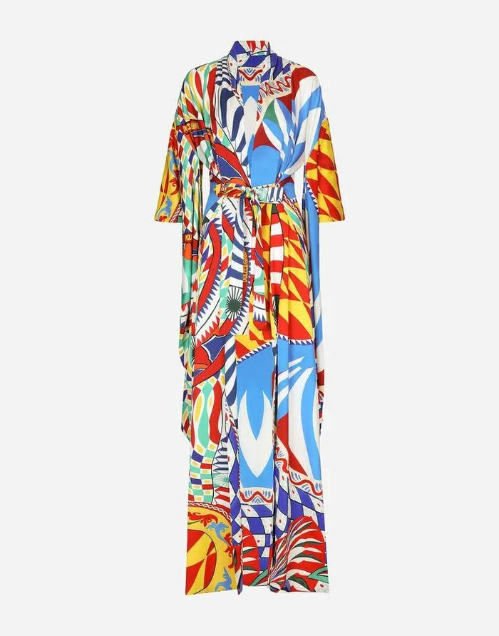 Dolce and Gabbana Coats And Jackets Women Carrettoprint Charmeuse Kimono Multicolor Dolce and Gabbana Coats And Jackets Women Carrettoprint Charmeuse Kimono Multicolor