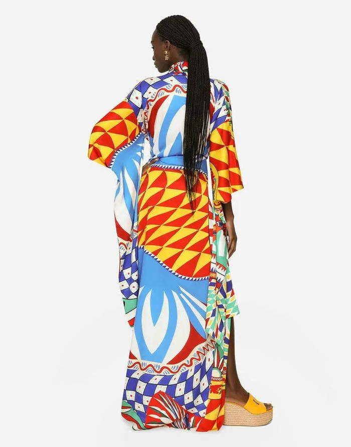 Dolce and Gabbana Coats And Jackets Women Carrettoprint Charmeuse Kimono Multicolor Dolce and Gabbana Coats And Jackets Women Carrettoprint Charmeuse Kimono Multicolor