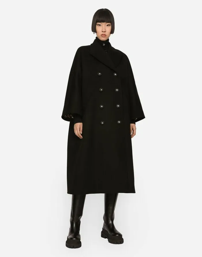 Dolce and Gabbana Coats And Jackets Women Doublebreasted Baize Coat Black Dolce and Gabbana Coats And Jackets Women Doublebreasted Baize Coat Black