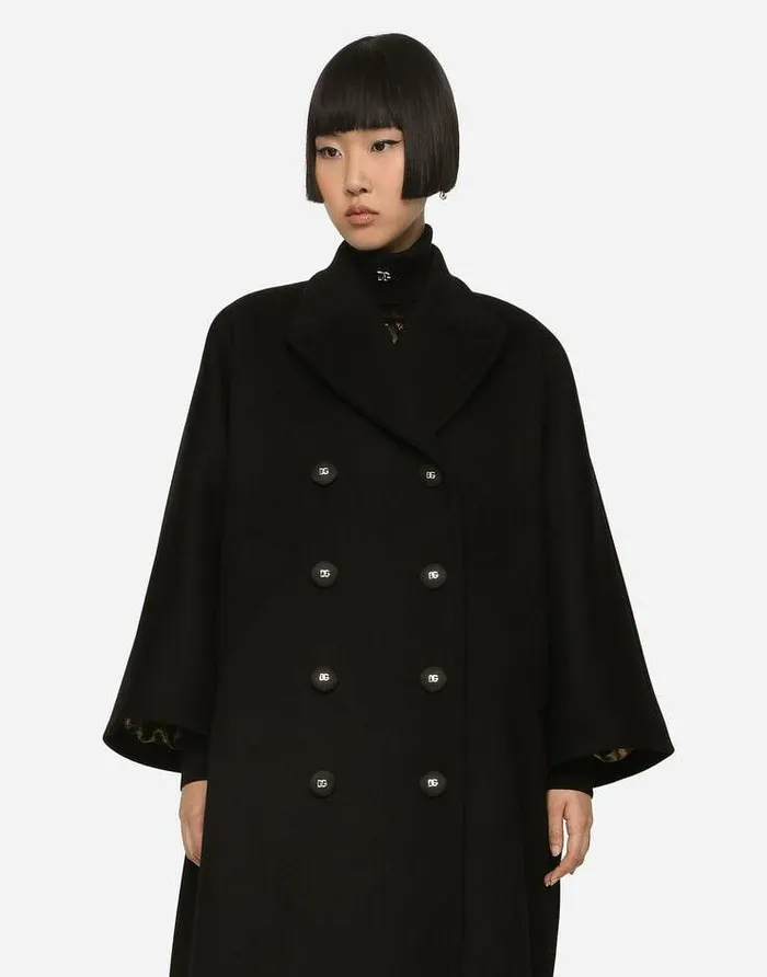Dolce and Gabbana Coats And Jackets Women Doublebreasted Baize Coat Black Dolce and Gabbana Coats And Jackets Women Doublebreasted Baize Coat Black