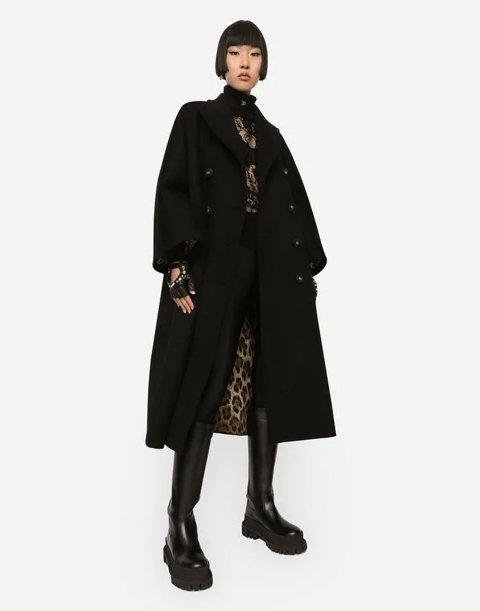 Dolce and Gabbana Coats And Jackets Women Doublebreasted Baize Coat Black Dolce and Gabbana Coats And Jackets Women Doublebreasted Baize Coat Black