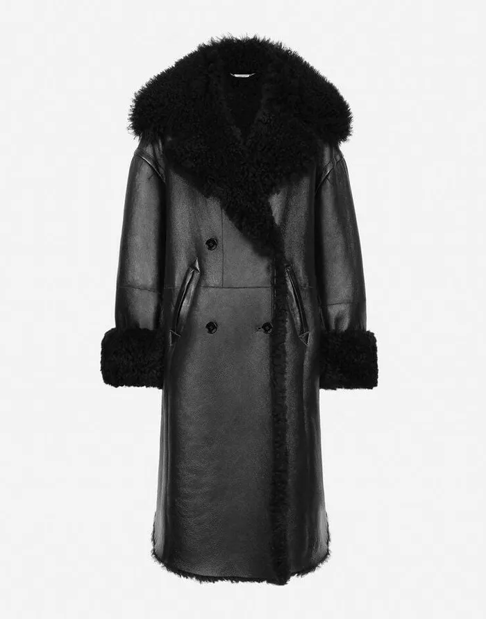 Dolce and Gabbana Coats And Jackets Women Doublebreasted Shearling Coat Black Dolce and Gabbana Coats And Jackets Women Doublebreasted Shearling Coat Black