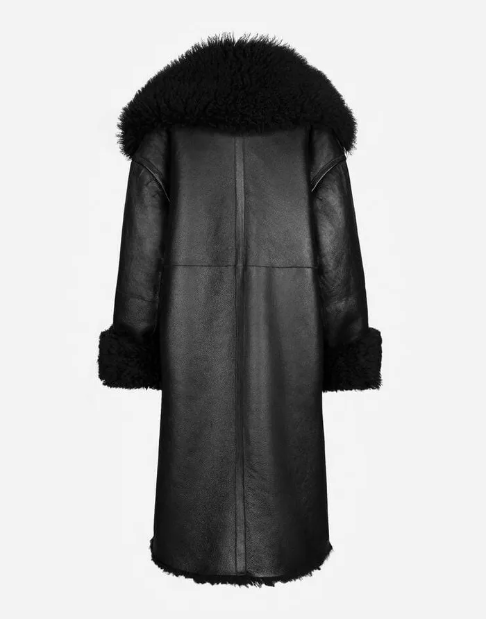 Dolce and Gabbana Coats And Jackets Women Doublebreasted Shearling Coat Black Dolce and Gabbana Coats And Jackets Women Doublebreasted Shearling Coat Black
