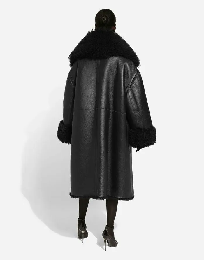 Dolce and Gabbana Coats And Jackets Women Doublebreasted Shearling Coat Black Dolce and Gabbana Coats And Jackets Women Doublebreasted Shearling Coat Black