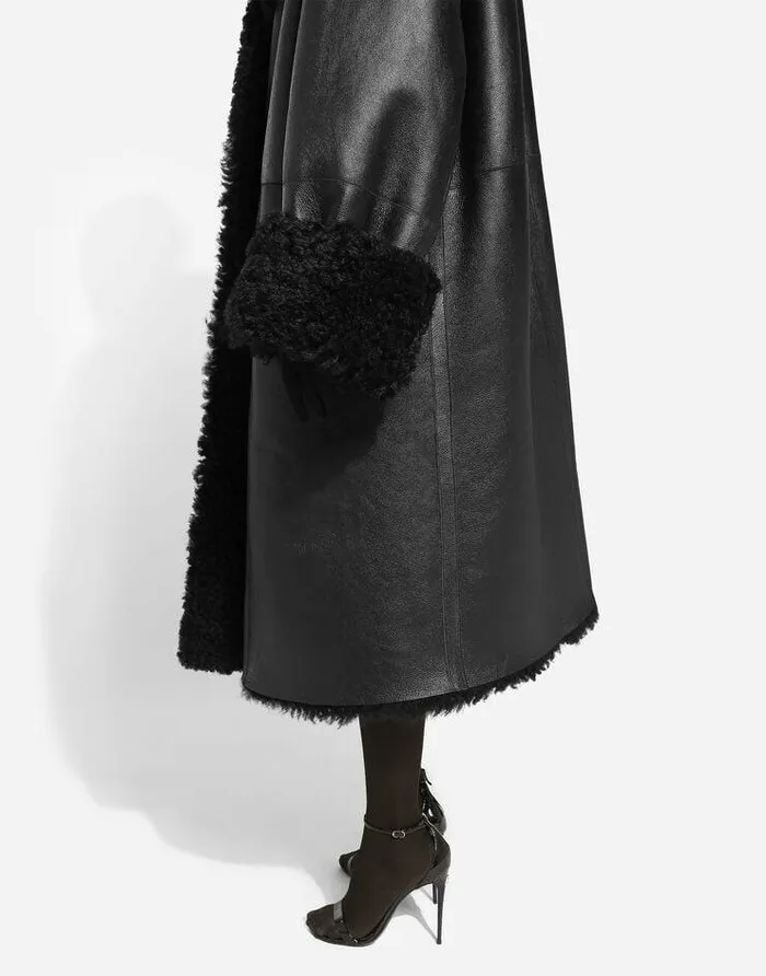 Dolce and Gabbana Coats And Jackets Women Doublebreasted Shearling Coat Black Dolce and Gabbana Coats And Jackets Women Doublebreasted Shearling Coat Black