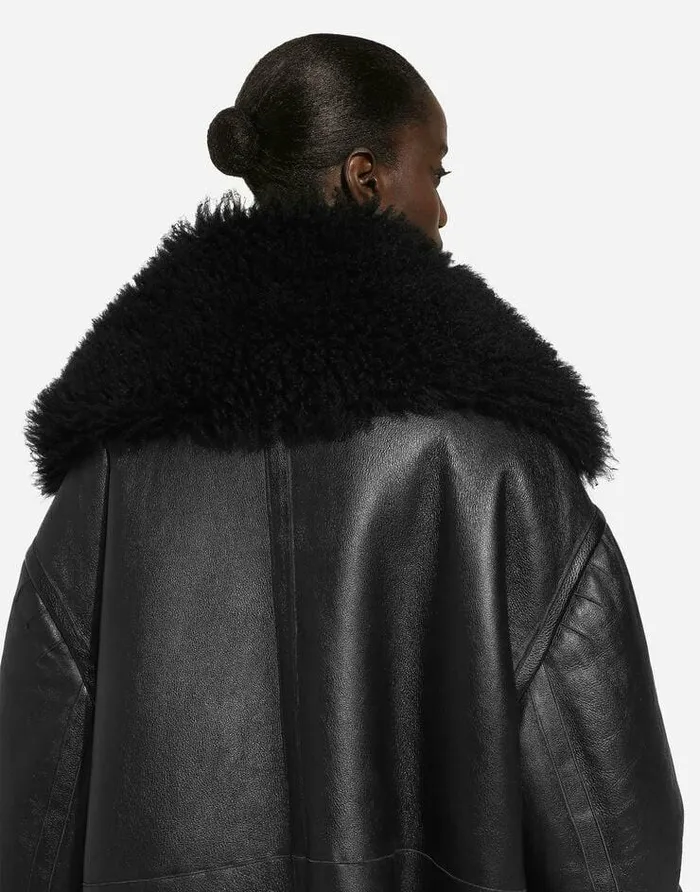 Dolce and Gabbana Coats And Jackets Women Doublebreasted Shearling Coat Black Dolce and Gabbana Coats And Jackets Women Doublebreasted Shearling Coat Black