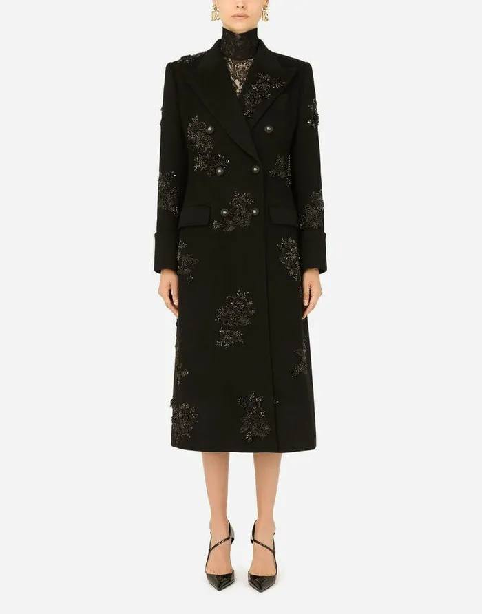 Dolce and Gabbana Coats And Jackets Women Doublebreasted Wool Coat With Embroidery Multicolor Dolce and Gabbana Coats And Jackets Women Doublebreasted Wool Coat With Embroidery Multicolor