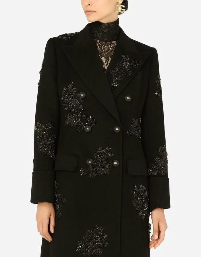 Dolce and Gabbana Coats And Jackets Women Doublebreasted Wool Coat With Embroidery Multicolor Dolce and Gabbana Coats And Jackets Women Doublebreasted Wool Coat With Embroidery Multicolor