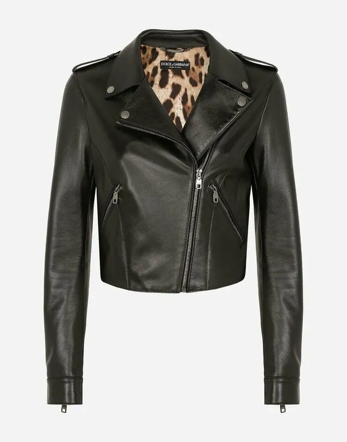 Dolce and Gabbana Coats And Jackets Women Leather Biker Jacket With Tab Details Black Dolce and Gabbana Coats And Jackets Women Leather Biker Jacket With Tab Details Black