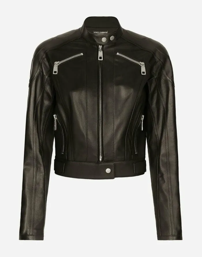 Dolce and Gabbana Coats And Jackets Women Nappa Leather Biker Jacket Black