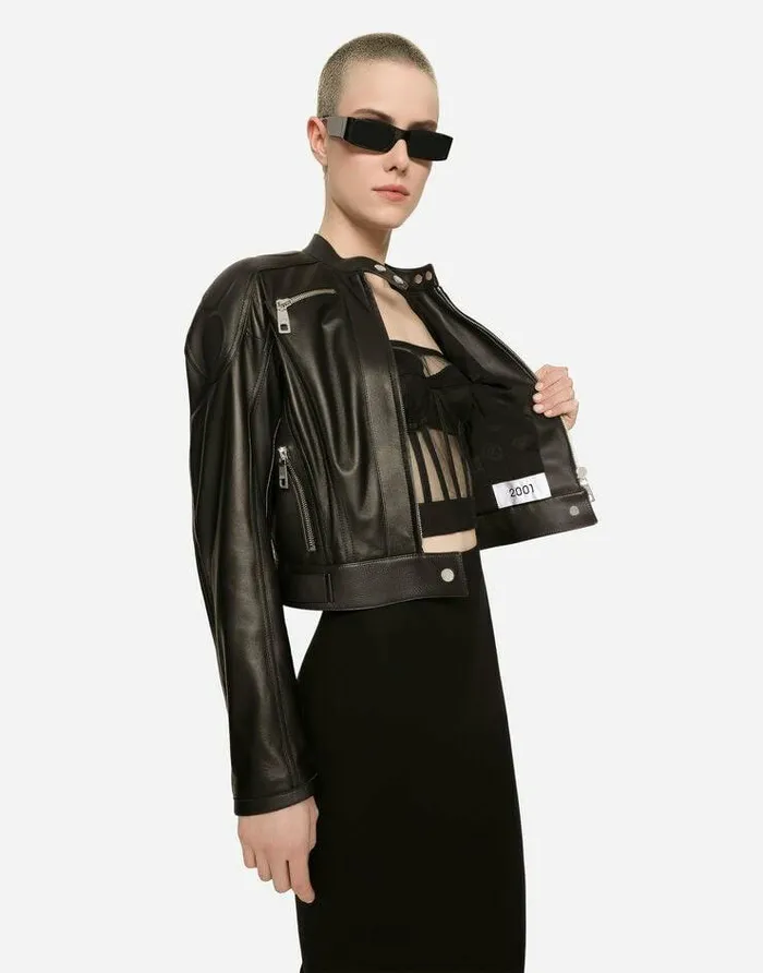 Dolce and Gabbana Coats And Jackets Women Nappa Leather Biker Jacket Black Dolce and Gabbana Coats And Jackets Women Nappa Leather Biker Jacket Black