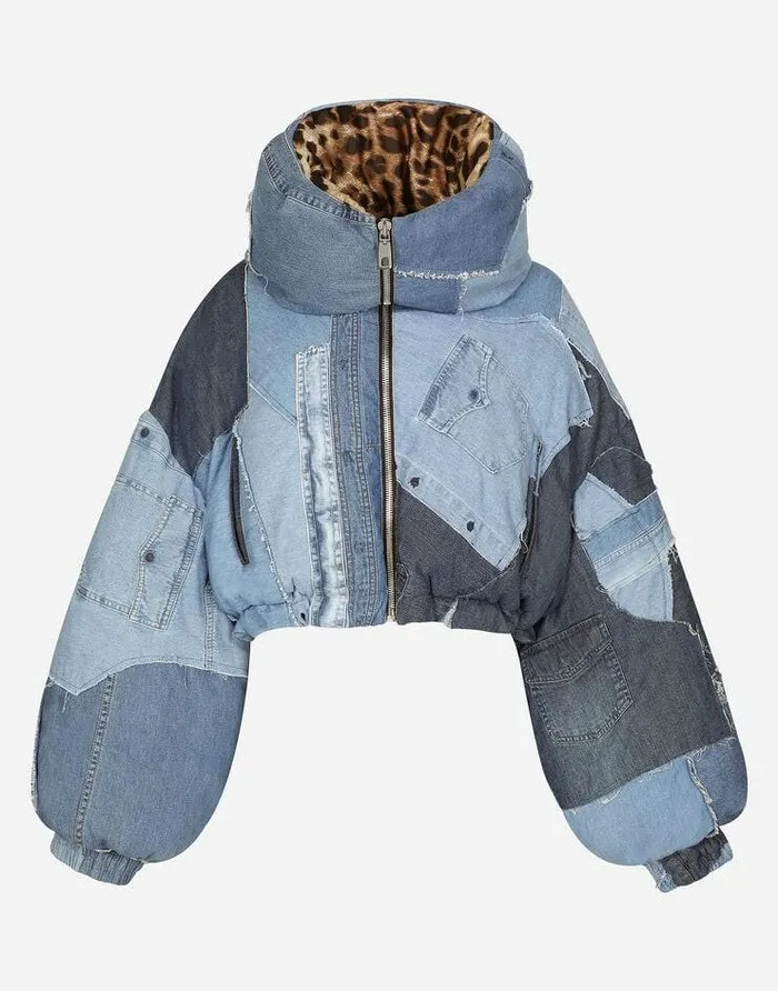 Dolce and Gabbana Coats And Jackets Women Patchwork Denim Down Jacket Multicolor Dolce and Gabbana Coats And Jackets Women Patchwork Denim Down Jacket Multicolor