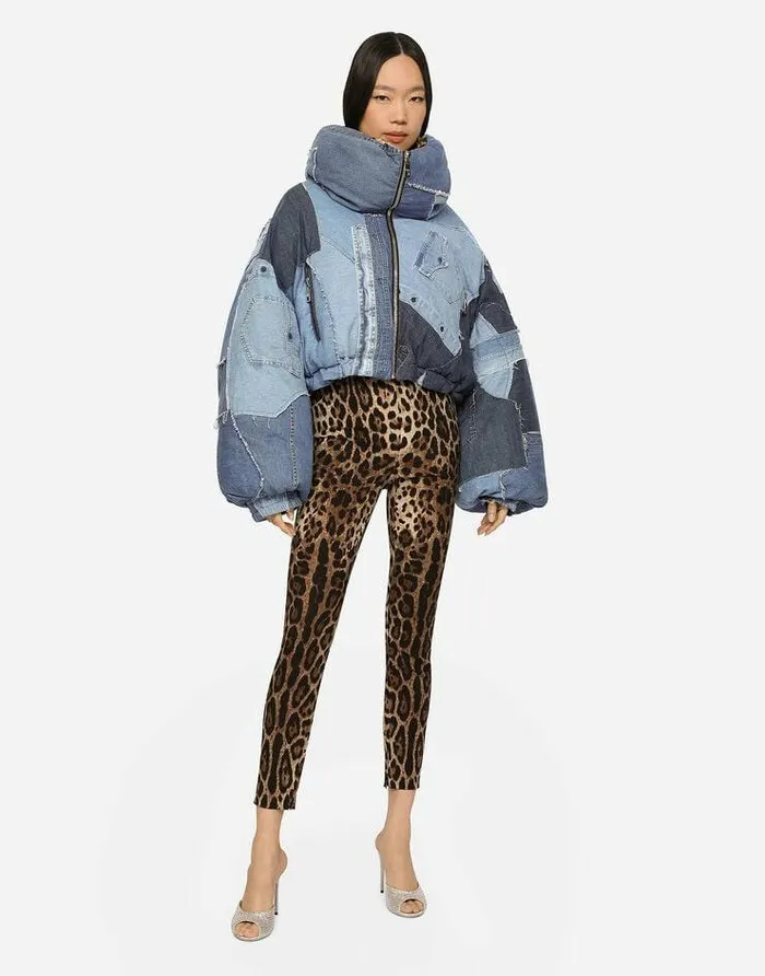 Dolce and Gabbana Coats And Jackets Women Patchwork Denim Down Jacket Multicolor