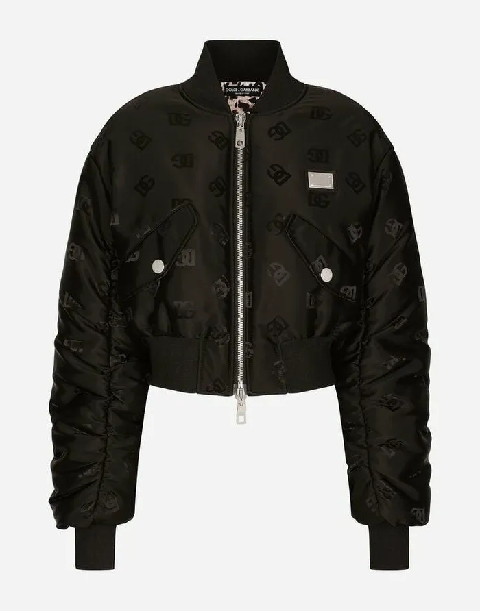 Dolce and Gabbana Coats And Jackets Women Technical Jacquard Bomber Jacket With DG Logo Black Dolce and Gabbana Coats And Jackets Women Technical Jacquard Bomber Jacket With DG Logo Black