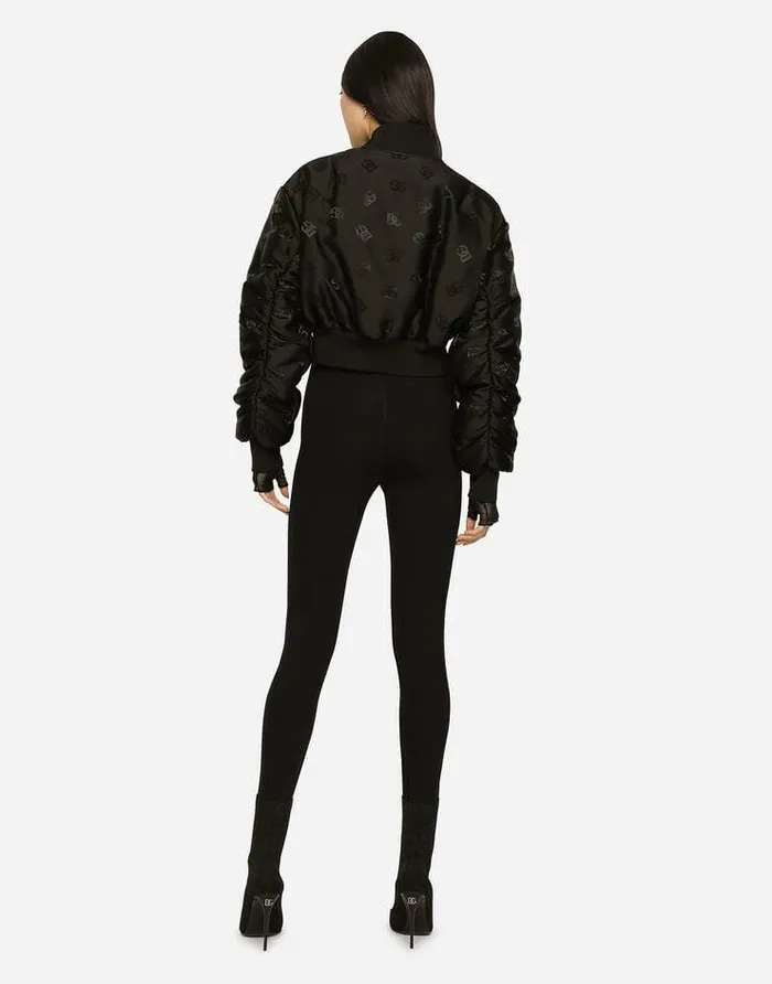 Dolce and Gabbana Coats And Jackets Women Technical Jacquard Bomber Jacket With DG Logo Black Dolce and Gabbana Coats And Jackets Women Technical Jacquard Bomber Jacket With DG Logo Black