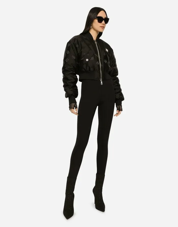 Dolce and Gabbana Coats And Jackets Women Technical Jacquard Bomber Jacket With DG Logo Black Dolce and Gabbana Coats And Jackets Women Technical Jacquard Bomber Jacket With DG Logo Black