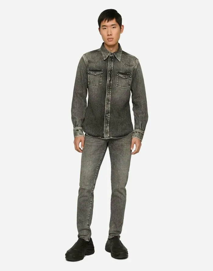 Dolce and Gabbana Denim Men Light Gray Wash Slimfit Stretch Jeans Multicolor