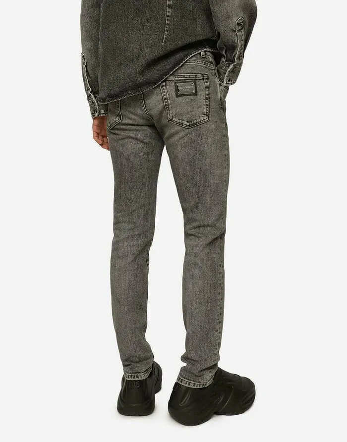 Dolce and Gabbana Denim Men Light Gray Wash Slimfit Stretch Jeans Multicolor