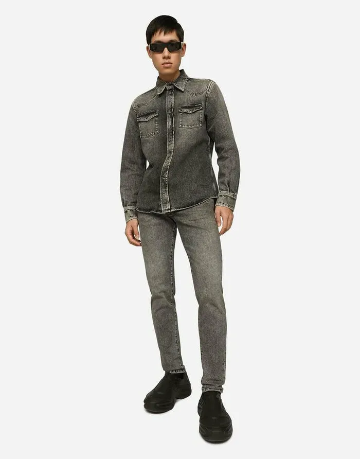 Dolce and Gabbana Denim Men Light Gray Wash Slimfit Stretch Jeans Multicolor
