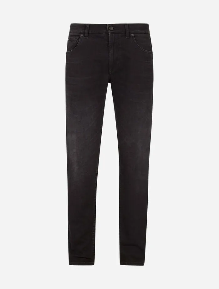 Dolce and Gabbana Denim Men Washed Black Slimfit Stretch Jeans Black
