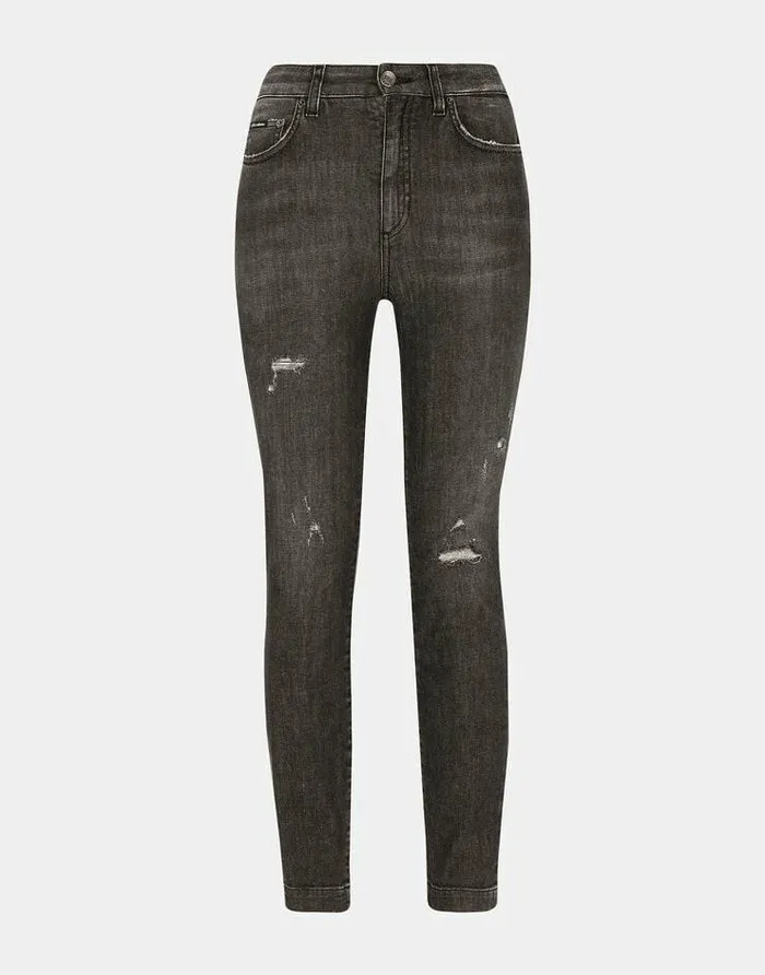 Dolce and Gabbana Denim Women Deep Blue Denim Audrey Jeans With Ripped Details Multicolor