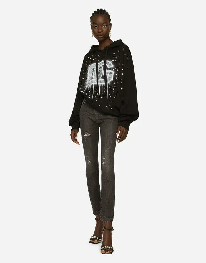 Dolce and Gabbana Denim Women Deep Blue Denim Audrey Jeans With Ripped Details Multicolor