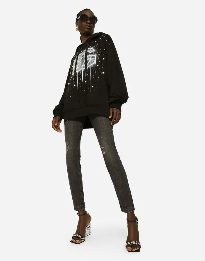 Dolce and Gabbana Denim Women Deep Blue Denim Audrey Jeans With Ripped Details Multicolor