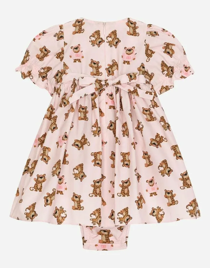 Dolce and Gabbana Dresses Children Poplin Dress With Baby Leopard Print Pink Dolce and Gabbana Dresses Children Poplin Dress With Baby Leopard Print Pink