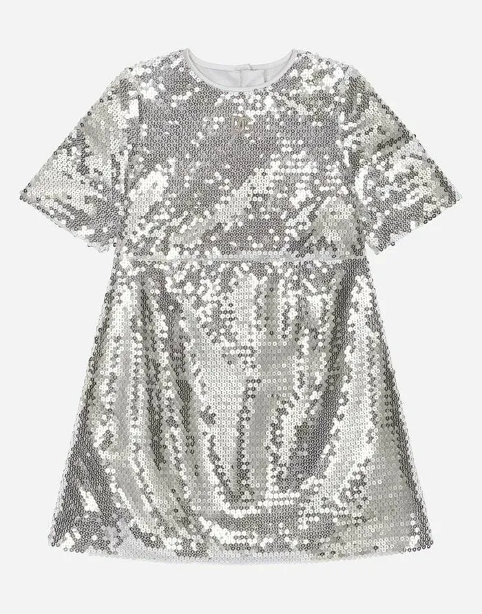 Dolce and Gabbana Dresses Children Sequined Midi Dress Silver
