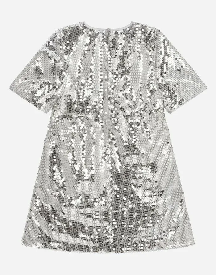 Dolce and Gabbana Dresses Children Sequined Midi Dress Silver Dolce and Gabbana Dresses Children Sequined Midi Dress Silver