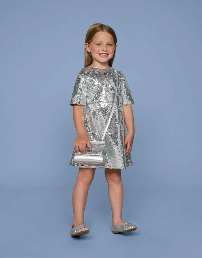 Dolce and Gabbana Dresses Children Sequined Midi Dress Silver Dolce and Gabbana Dresses Children Sequined Midi Dress Silver