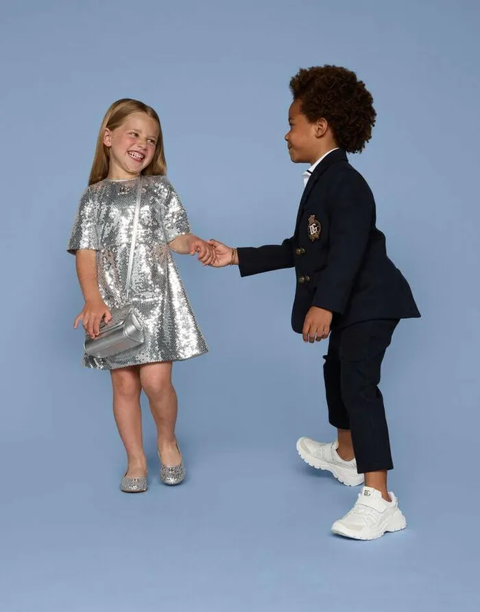 Dolce and Gabbana Dresses Children Sequined Midi Dress Silver Dolce and Gabbana Dresses Children Sequined Midi Dress Silver