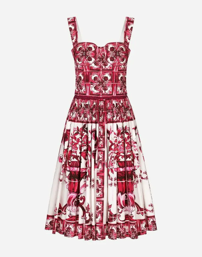 Dolce and Gabbana Dresses Women Bustier Midi Dress In Majolicaprint Poplin Multicolor Dolce and Gabbana Dresses Women Bustier Midi Dress In Majolicaprint Poplin Multicolor