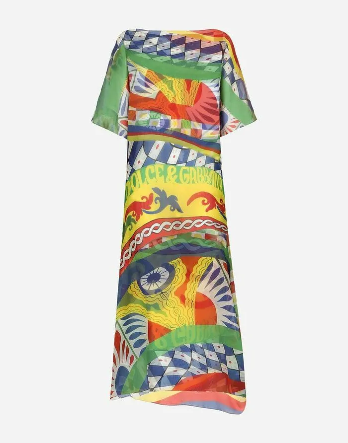 Dolce and Gabbana Dresses Women Carrettoprint Chiffon Caftan Multicolor