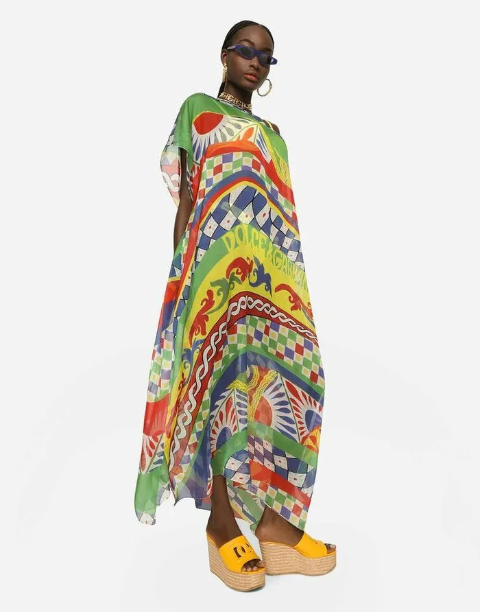 Dolce and Gabbana Dresses Women Carrettoprint Chiffon Caftan Multicolor Dolce and Gabbana Dresses Women Carrettoprint Chiffon Caftan Multicolor