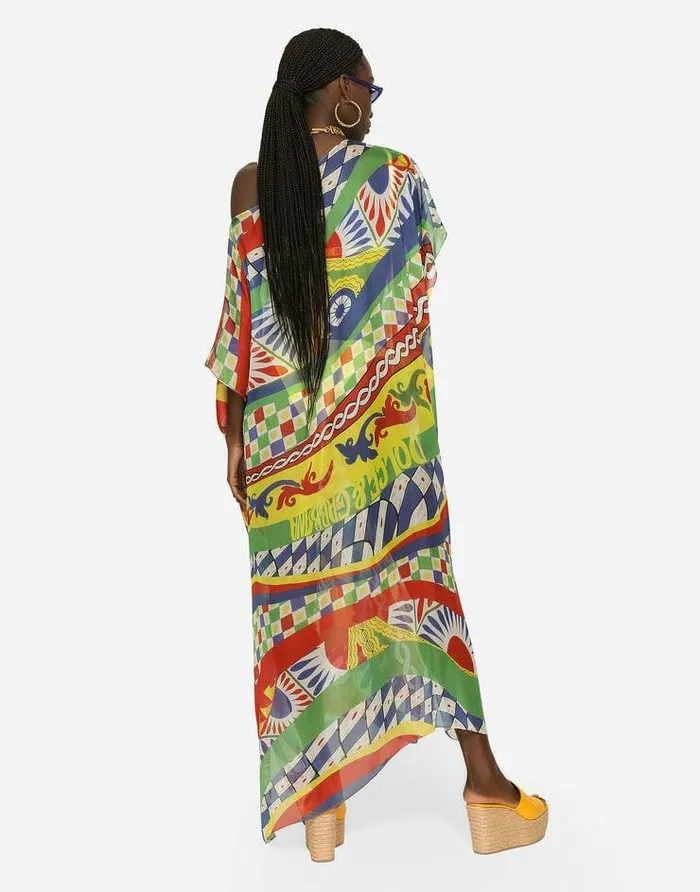 Dolce and Gabbana Dresses Women Carrettoprint Chiffon Caftan Multicolor Dolce and Gabbana Dresses Women Carrettoprint Chiffon Caftan Multicolor