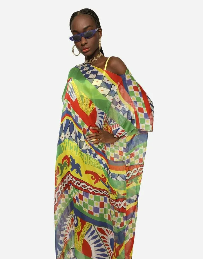 Dolce and Gabbana Dresses Women Carrettoprint Chiffon Caftan Multicolor Dolce and Gabbana Dresses Women Carrettoprint Chiffon Caftan Multicolor