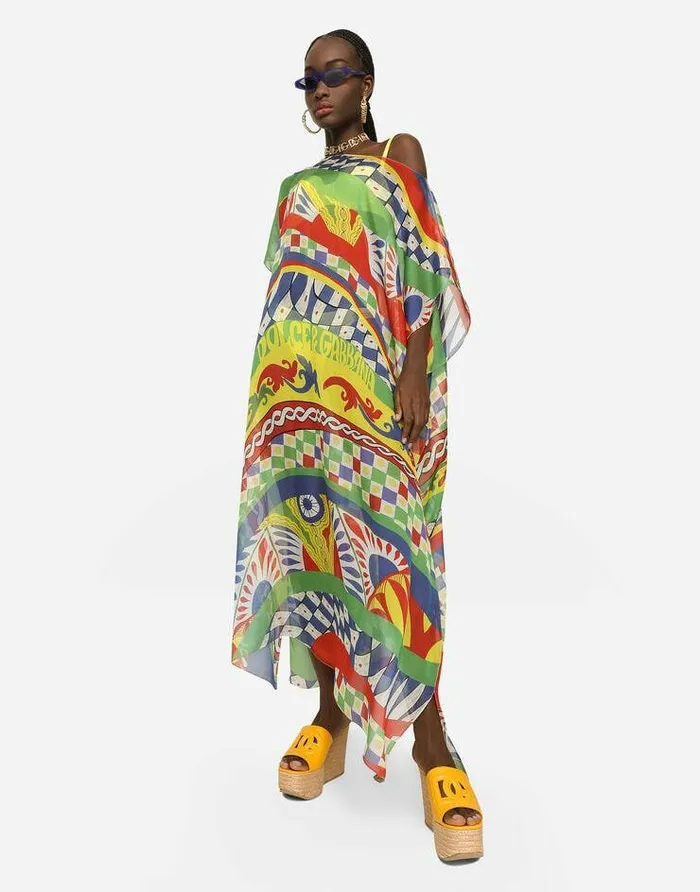 Dolce and Gabbana Dresses Women Carrettoprint Chiffon Caftan Multicolor Dolce and Gabbana Dresses Women Carrettoprint Chiffon Caftan Multicolor
