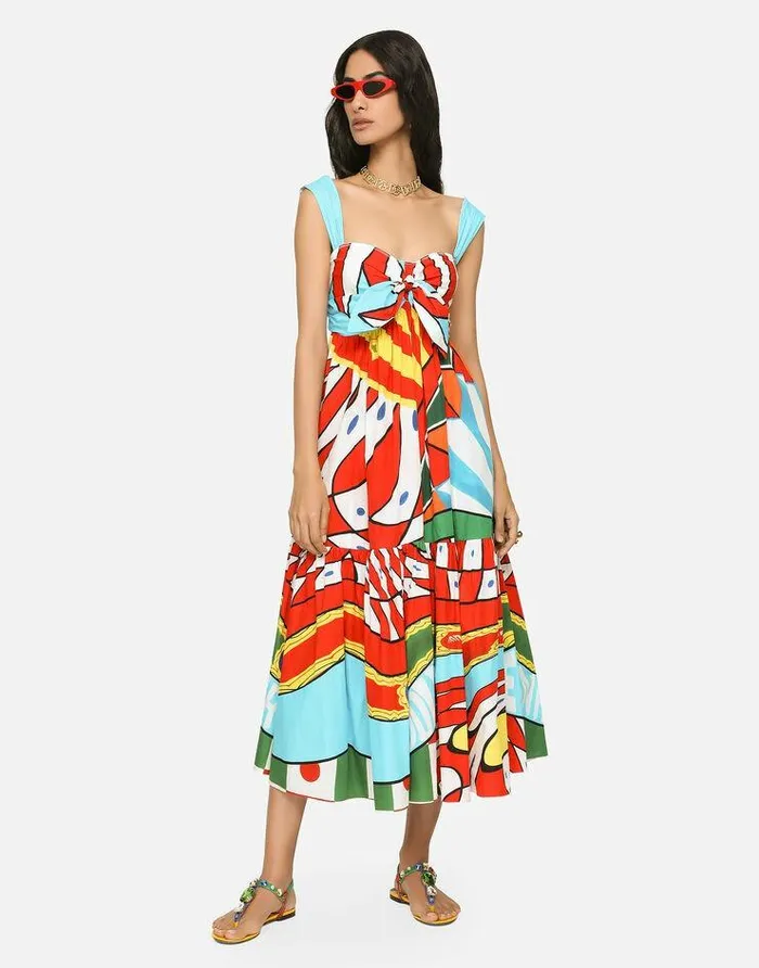 Dolce and Gabbana Dresses Women Carrettoprint Poplin Calflength Dress Azure Dolce and Gabbana Dresses Women Carrettoprint Poplin Calflength Dress Azure