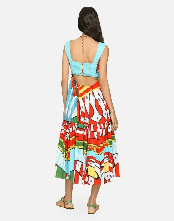 Dolce and Gabbana Dresses Women Carrettoprint Poplin Calflength Dress Azure Dolce and Gabbana Dresses Women Carrettoprint Poplin Calflength Dress Azure