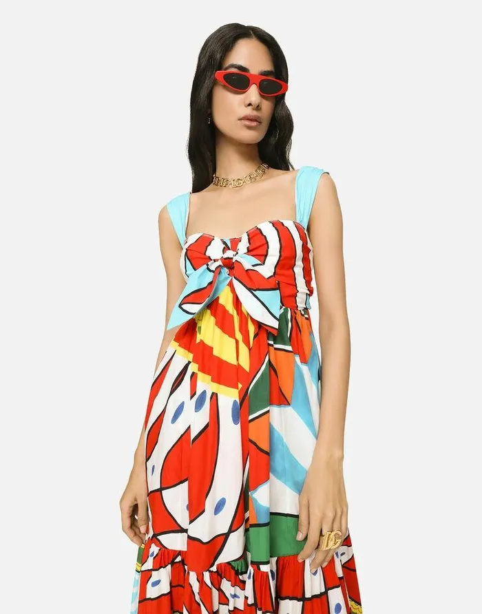 Dolce and Gabbana Dresses Women Carrettoprint Poplin Calflength Dress Azure Dolce and Gabbana Dresses Women Carrettoprint Poplin Calflength Dress Azure