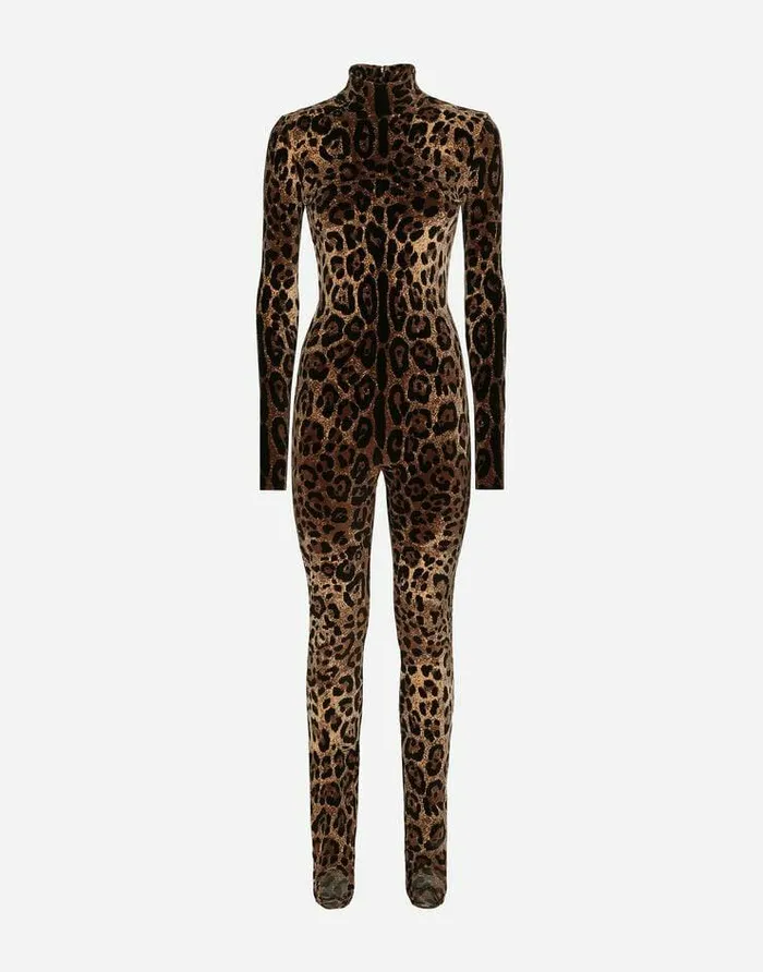 Dolce and Gabbana Dresses Women Chenille Jumpsuit With Jacquard Leopard Design Multicolor Dolce and Gabbana Dresses Women Chenille Jumpsuit With Jacquard Leopard Design Multicolor