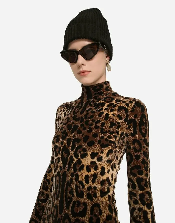 Dolce and Gabbana Dresses Women Chenille Jumpsuit With Jacquard Leopard Design Multicolor