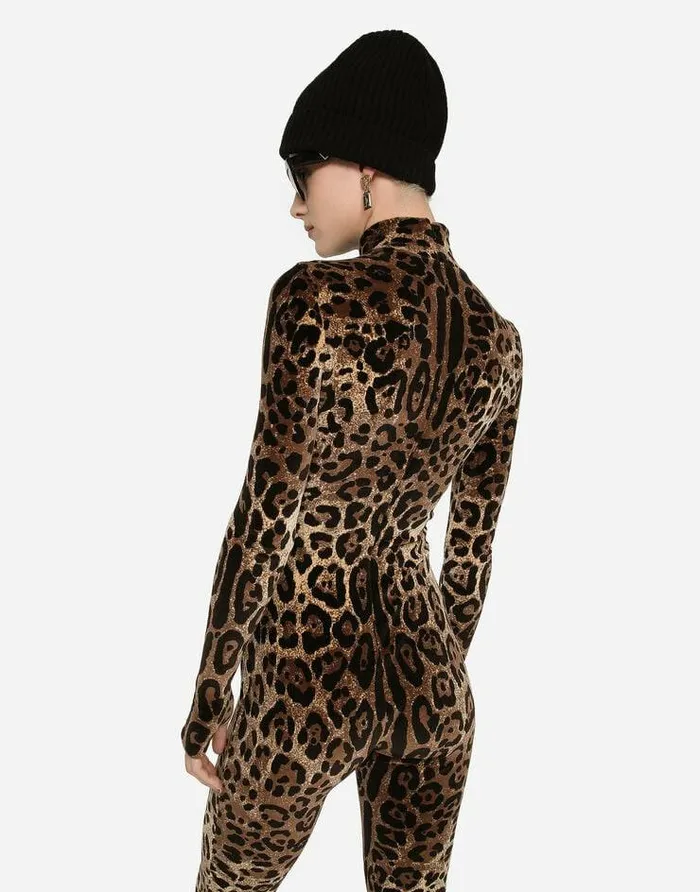 Dolce and Gabbana Dresses Women Chenille Jumpsuit With Jacquard Leopard Design Multicolor