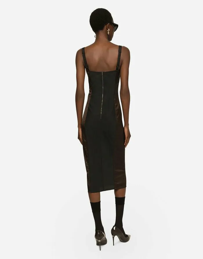 Dolce and Gabbana Dresses Women Glossy Satin Calflength Corset Dress Brown