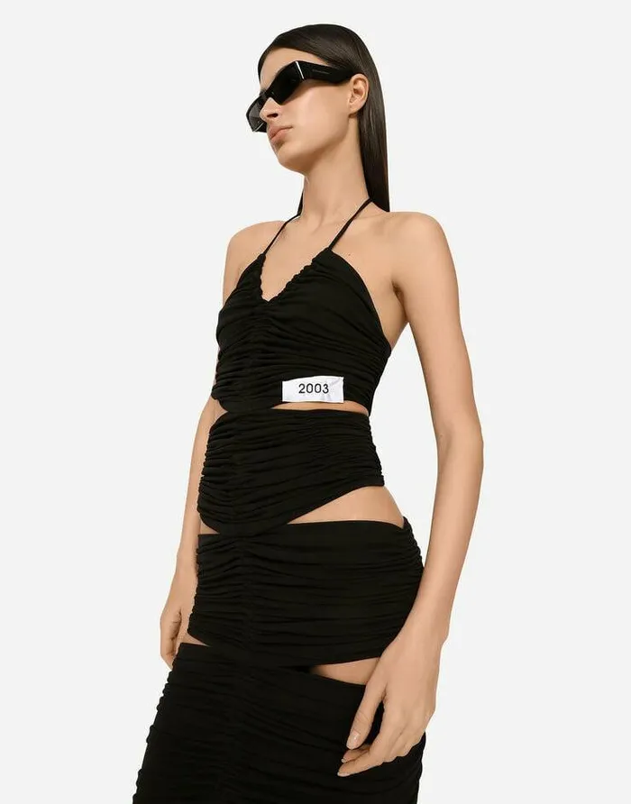 Dolce and Gabbana Dresses Women Jersey Calflength Dress With Draping Black Dolce and Gabbana Dresses Women Jersey Calflength Dress With Draping Black