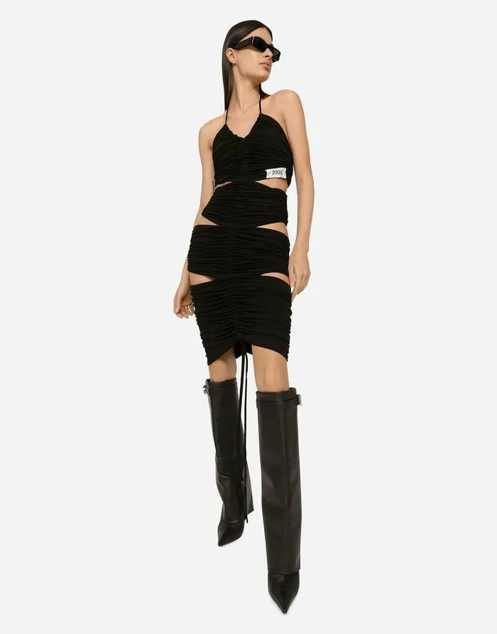 Dolce and Gabbana Dresses Women Jersey Calflength Dress With Draping Black Dolce and Gabbana Dresses Women Jersey Calflength Dress With Draping Black